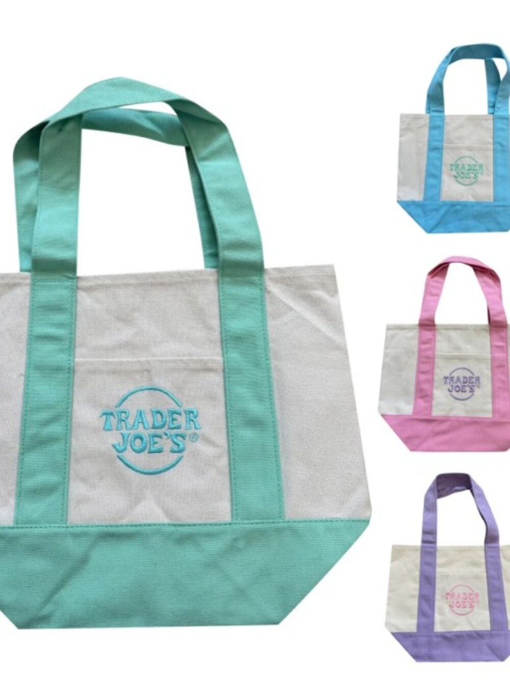 New Set of 4 Trader Joes Spring Reuasable 13'' x 11'' x 6'' Tote Bags